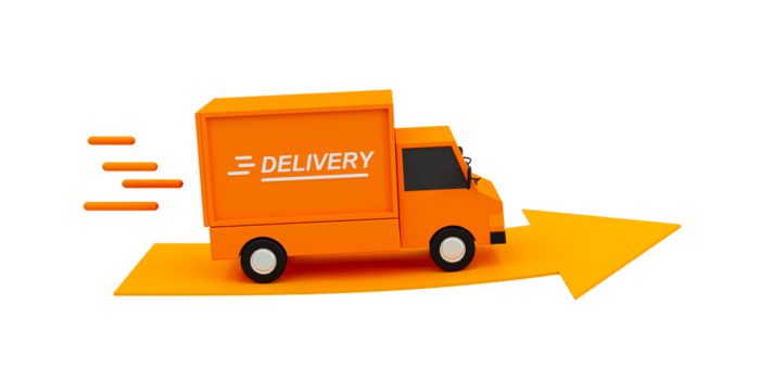 Home 3d minimal fast delivery concept quick parcel transportation product contribution quickly parcels shipping delivery car with an orange arrow 3d illustration png